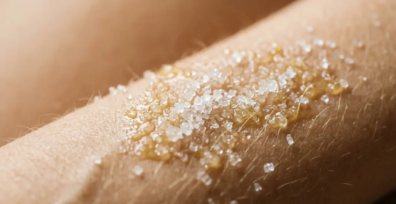 Mujer aplicando exfoliante natural en la piel con movimientos circulares