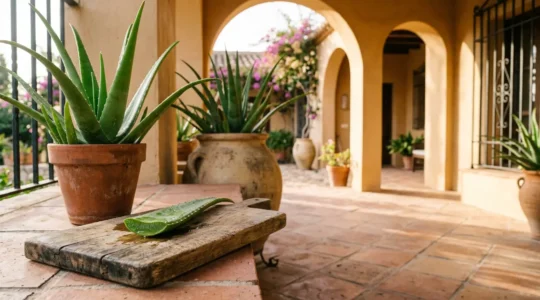 Proceso de extracción del gel de aloe vera fresco de una planta doméstica española