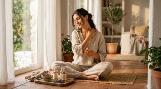 Automasaje con aceites esenciales para aliviar tensión muscular del teletrabajo