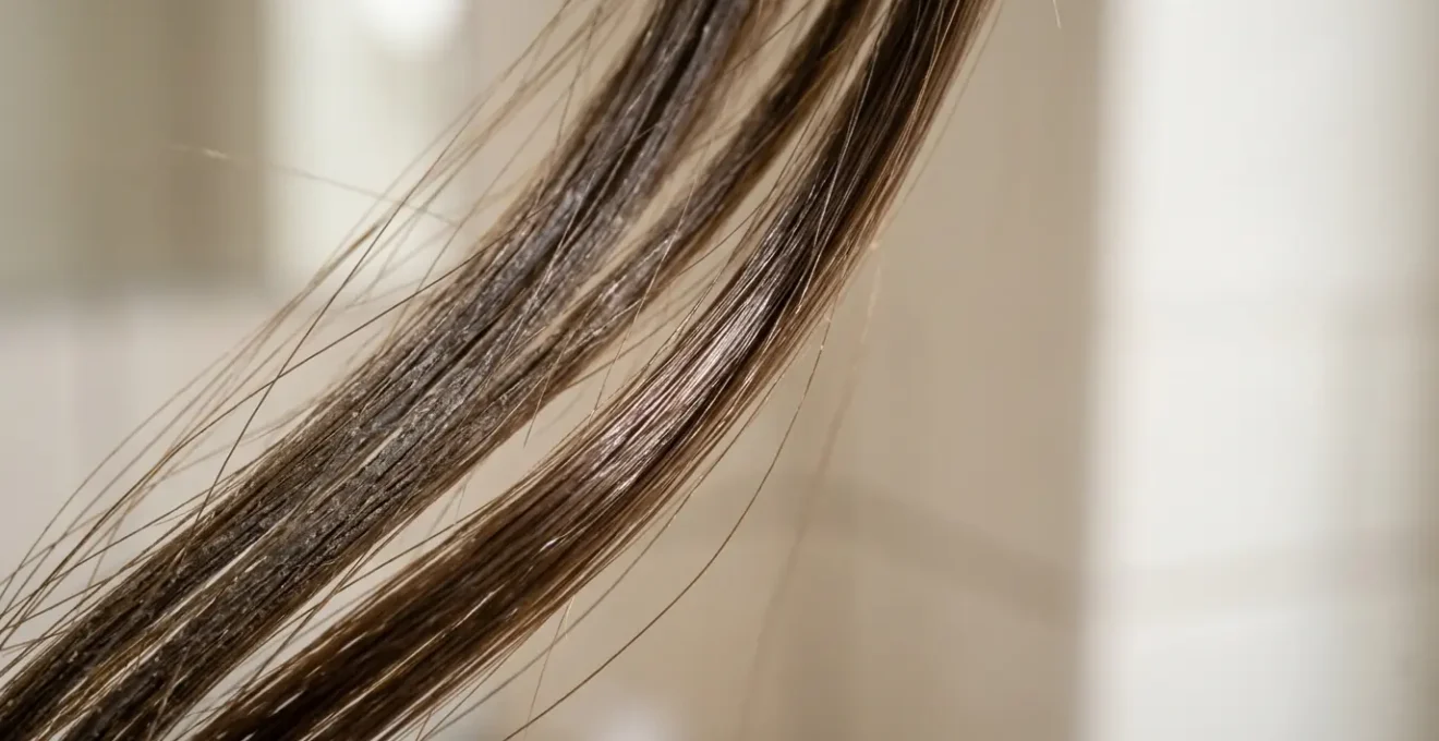 Cabello en proceso de transición con diferentes texturas mostrando el cambio al usar champú sin sulfatos