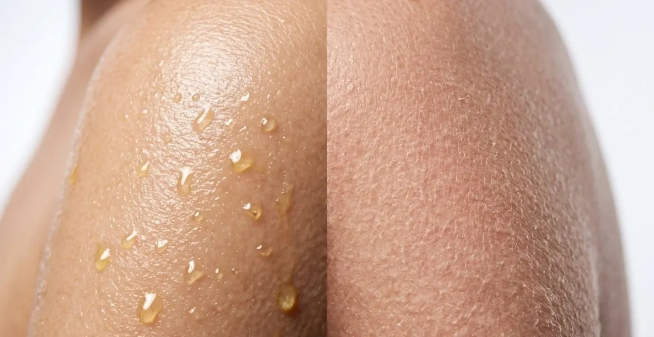 Comparación visual microscópica de aceite disolviendo sebo versus gel arrastrando lípidos