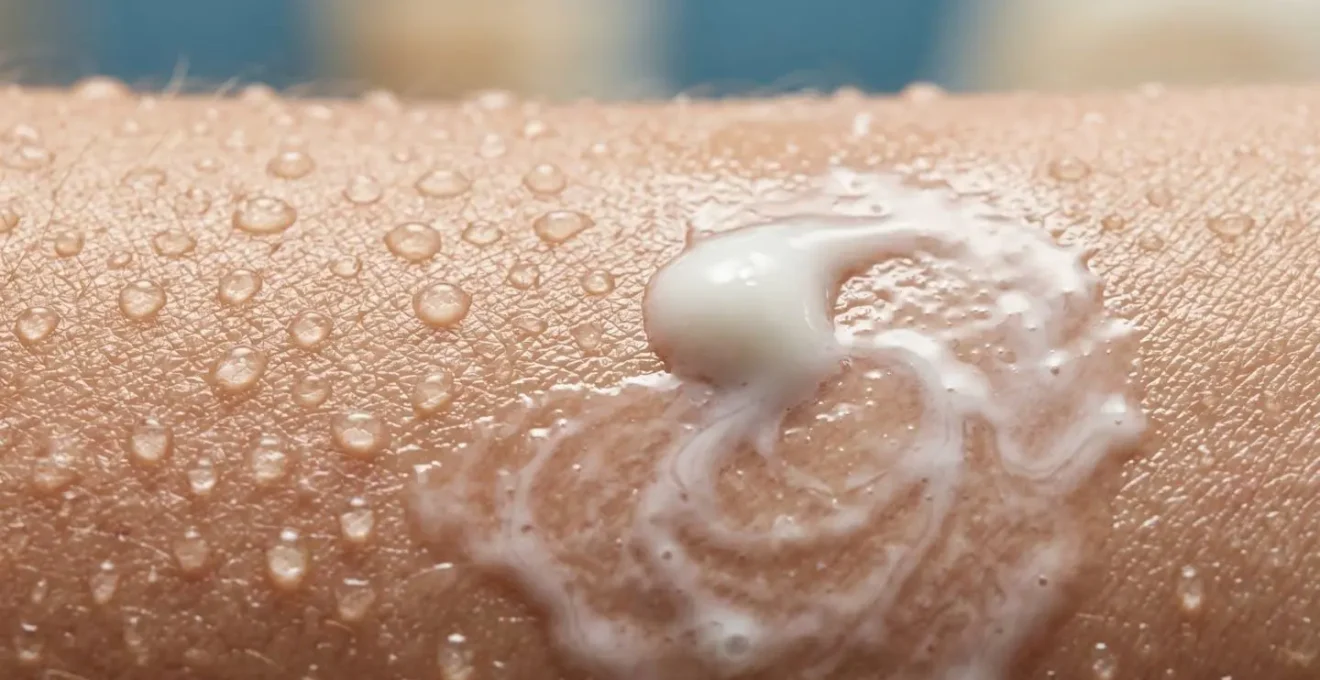Técnica de aplicación de crema corporal sobre piel húmeda después del baño