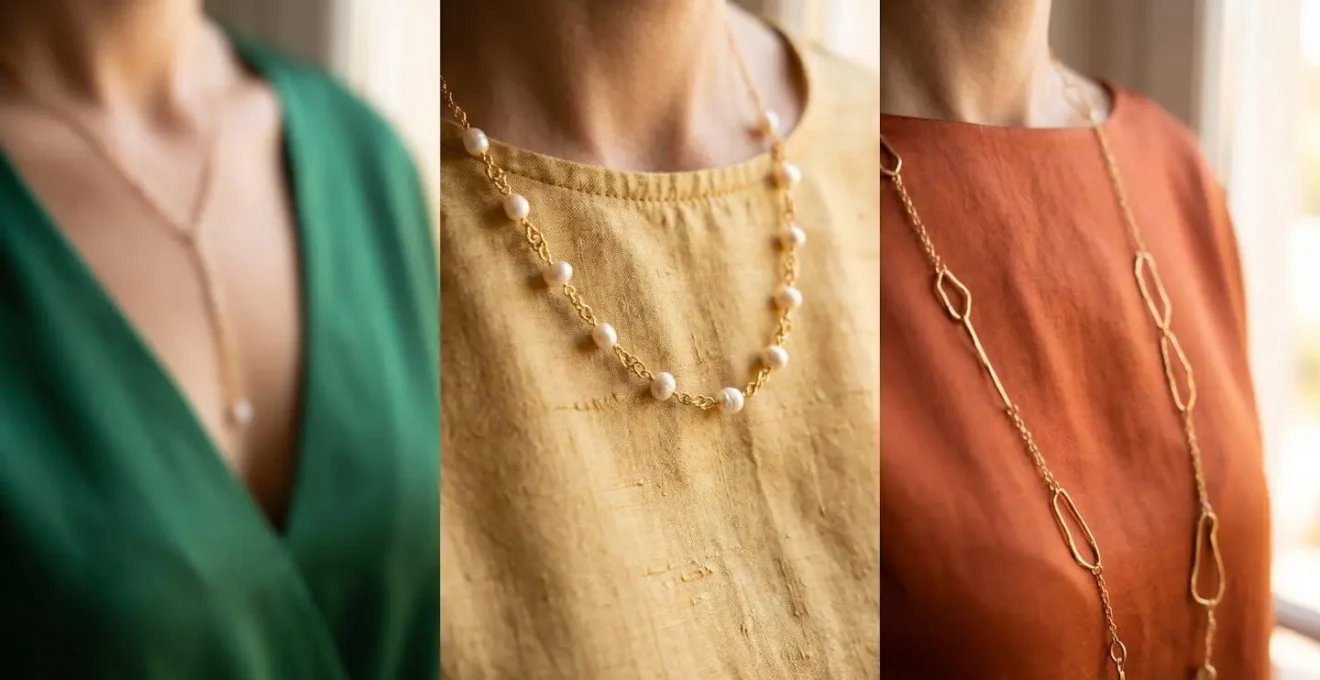 Detalle de diferentes escotes con collares combinados perfectamente