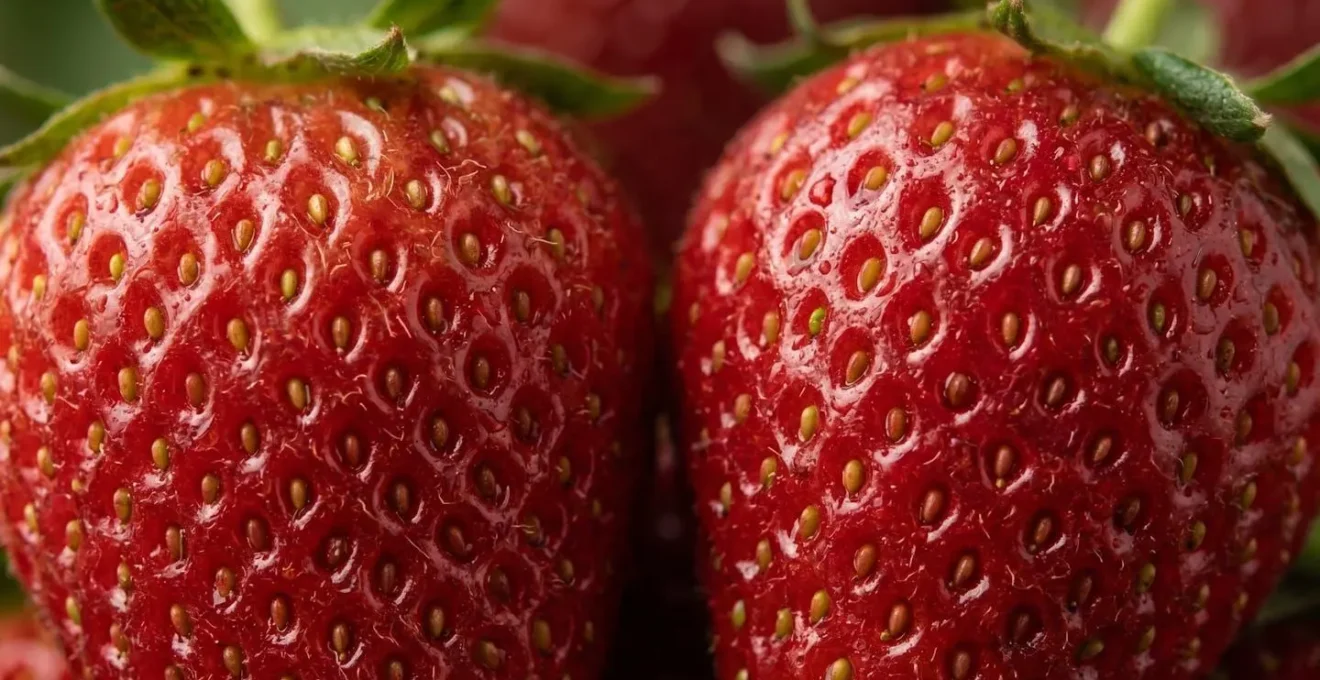 Detalle macro de fresas ecológicas mostrando textura natural