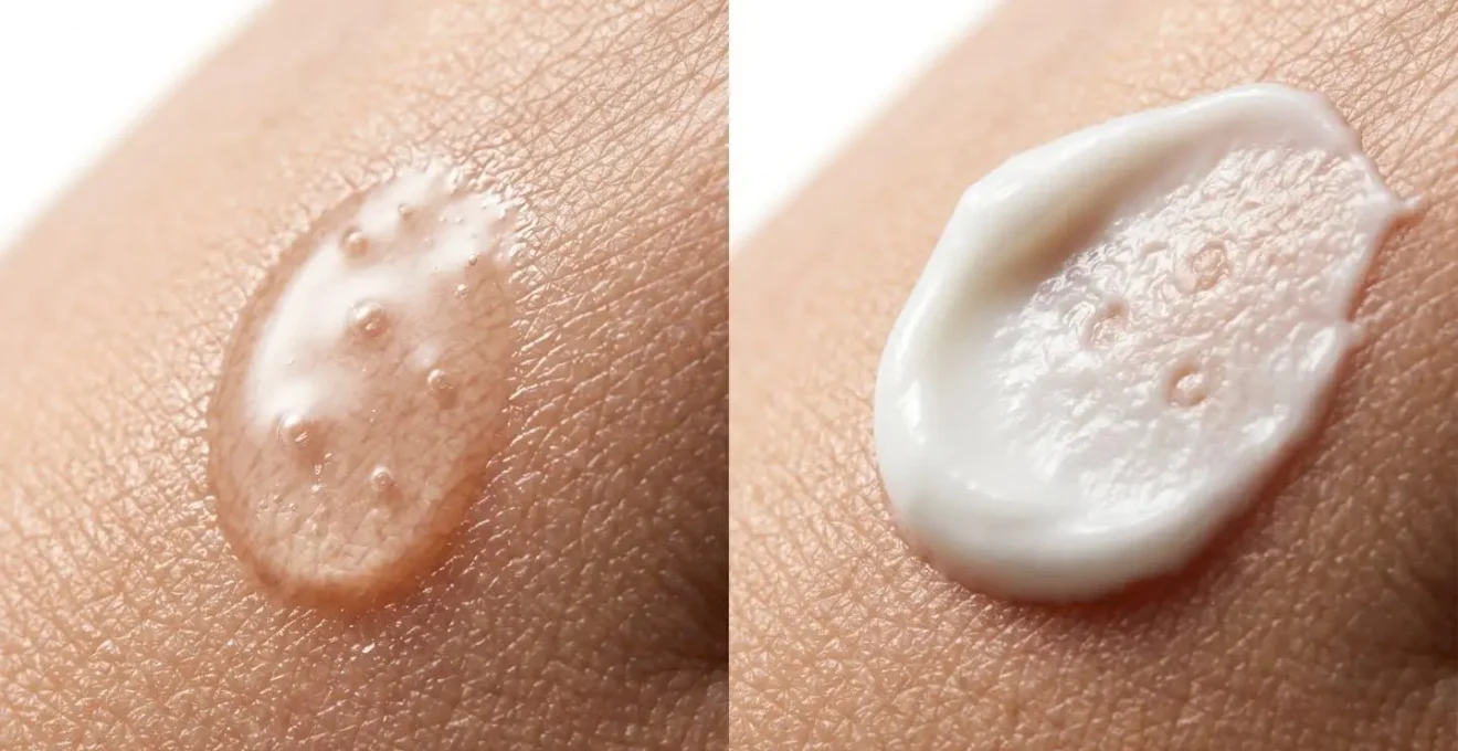 Comparación visual de la penetración del sérum versus crema en las capas de la piel