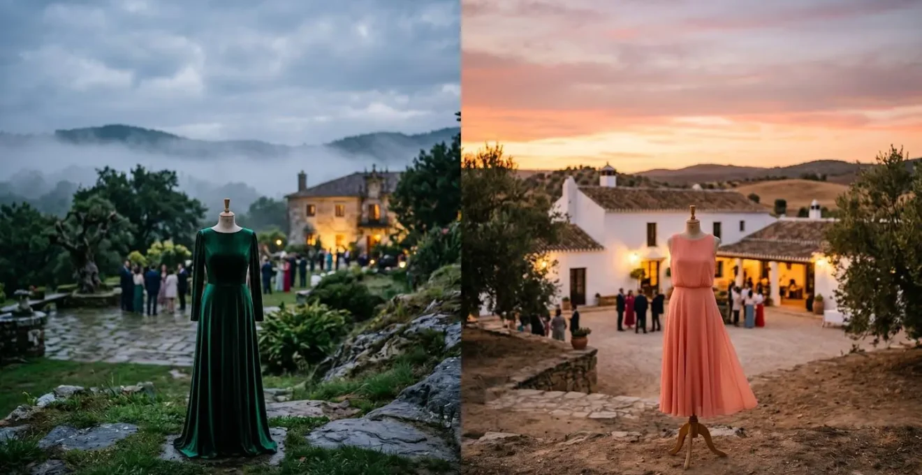 Comparación visual de looks de invitada para bodas en el norte y sur de España