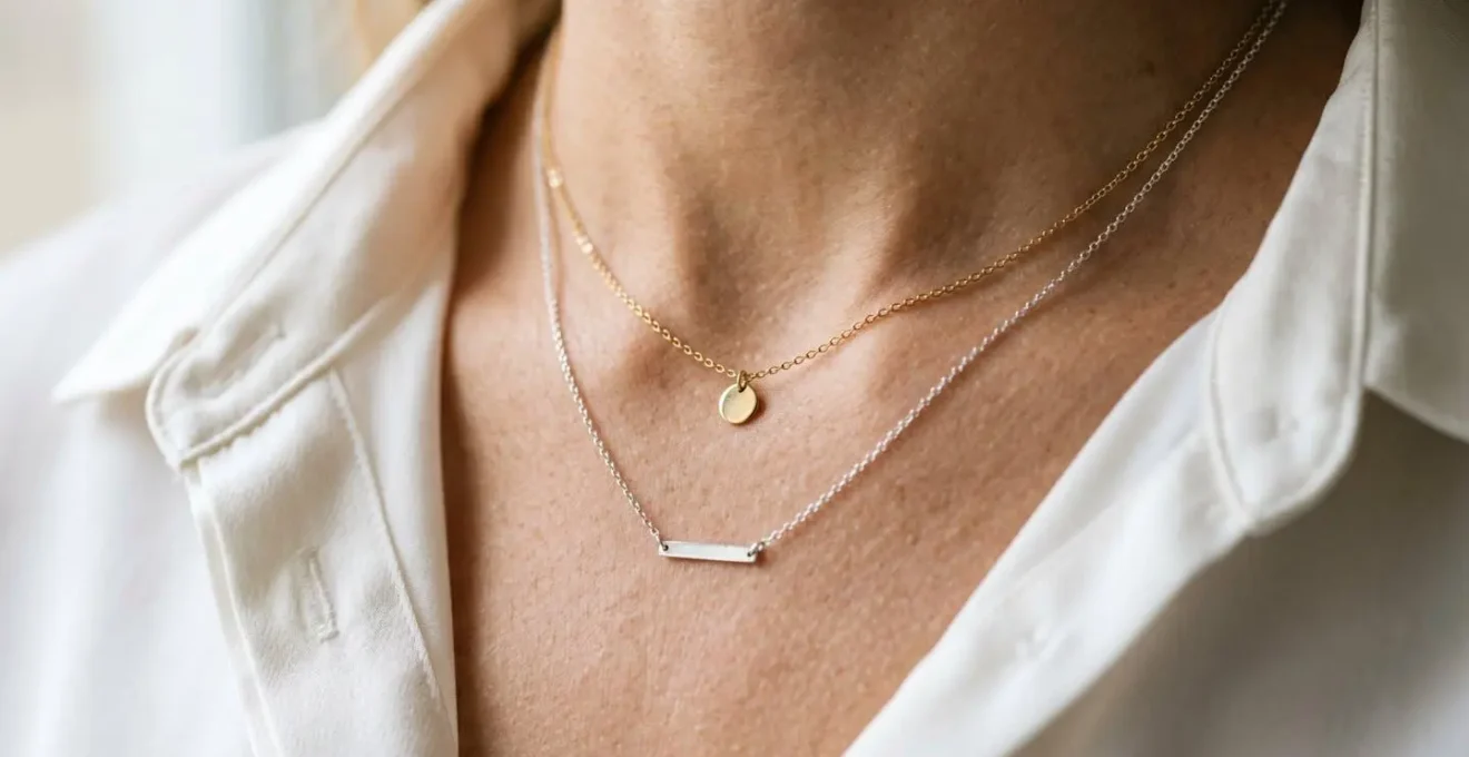 Detalle de joyería mezclando oro y plata en look ejecutivo