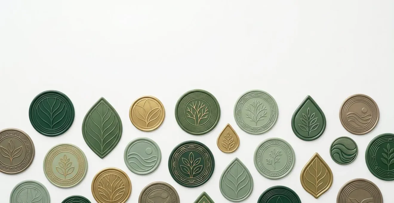 Composición minimalista de sellos de certificación ecológica españoles