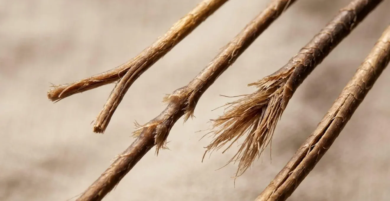 Vista macro detallada de diferentes tipos de puntas abiertas en cabello dañado